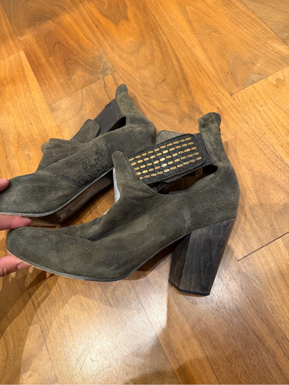 Cordero Suede Block Heel Ankle Bootie - Olive
